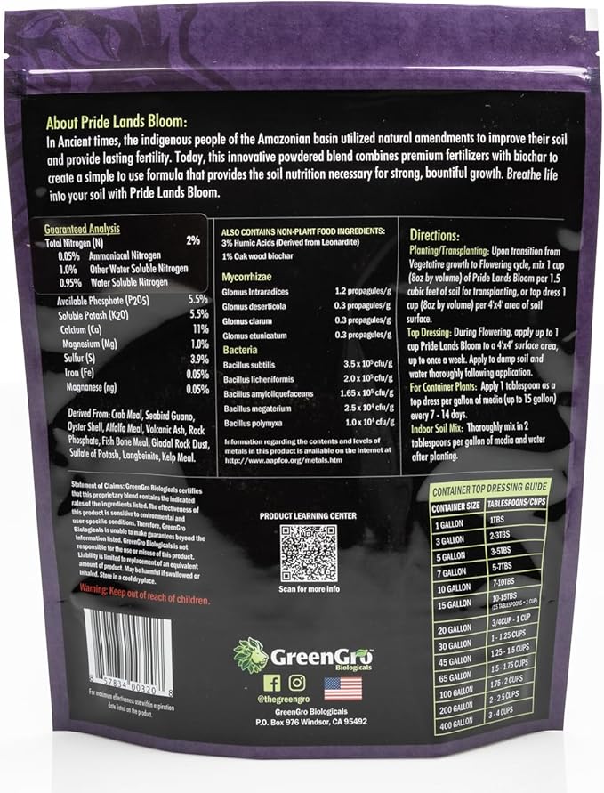 Pride Lands Premium Organic Bloom Fertilizer with NO Fillers, Bigger Buds and Flowers, Brighter Plants with Our Complete Bloom Nutrients, Recharge Soil and Boost Growth with Optimal Blend of NPK, 5 lb