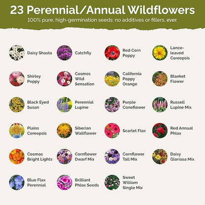Eden Brothers Vermont Wildflower Mixed Seeds for Planting, 1 oz, 30,000+ Seeds with Cosmos, Cornflower | Attracts Pollinators, Plant in Spring or Fall, Zones