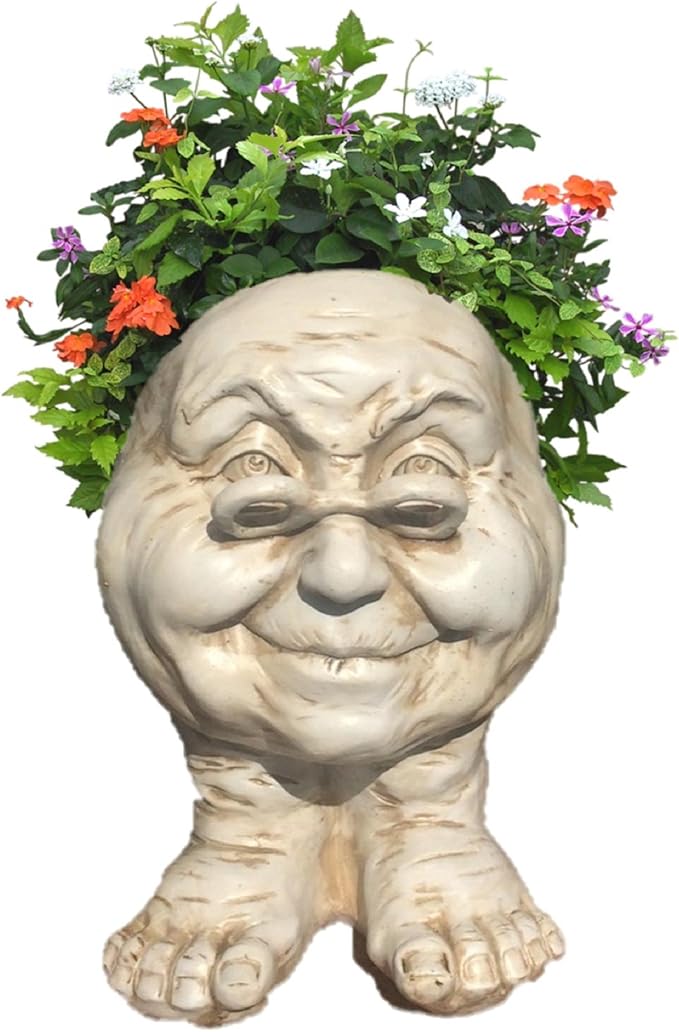 homestyles 12 in. Antique White Grandma Violet The Muggly Statue Face Planter Holds 4 in. Pot