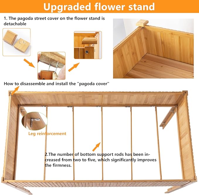 Bamboo Raised Garden Beds Outdoor, Raised Garden Bed with Legs, Elevated Bamboo Planter Box, Standing Growing Bed for Growing Fresh Herbs, Vegetables, Succulents, Flowers (48x25x30 Inch)