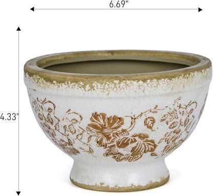 Vintage Ice Crackle Grazd Ceramic Flower Pot with Drainage Holes, 4.33 Inch Rustic Planter for Indoor Plants, Outdoor Garden, Farmhouse Gift Tuscan Decor (Red)