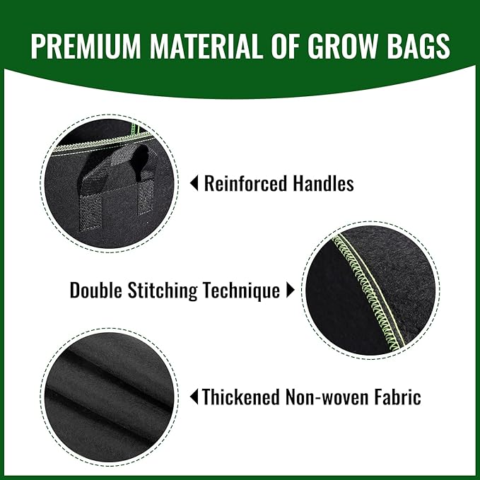 ACSTEP 20-Pack 10 Gallon Grow Bags Heavy Duty Aeration Fabric Pots Thickened Nonwoven Fabric Pots for Planting Outdoor Plants