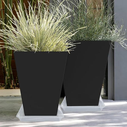 Square Plant Saucer 14 Inch 2 Pack, Strong Clear Plastic Flower Plant Pot Saucer, Square Planters for Indoors and Outdoors Plants, Garden Plant Saucers for Pots Plant Trays.