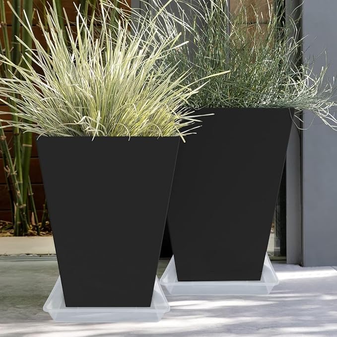 Square Plant Saucer 14 Inch 5 Pack, Sturdy Clear Plastic Flower Plant Pot Saucer, Square Planters for Indoors and Outdoors Plants, Garden Plant Saucers for Pots Plant Trays.