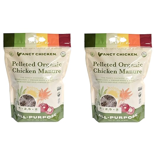 All-Purpose Manure - 15lbs Pelleted Dried Organic Chicken Manure | All-Natural Plant Food | Ideal for Vegetables Plants Fruits Trees Lawn Gardening & Farming | USDA Organic (2 Pack)