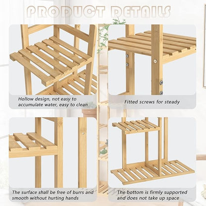 Laiensia Bamboo Plant Stand Rack 6 Tier,Multiple Stand Holder Shelf Rack, Indoor&Outdoor Planter Display Shelves for Patio Garden, Living Room, Corner Balcony and Bedroom,Wood Color