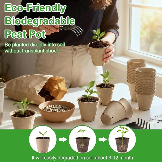 120 Pack 3.15 Inch Peat Pots Plant Starters for Seedling, Herb Seed Starter Pots Kits, Garden Germination Nursery Pot wit 30 Plant Labels, 2 Transplant Tools.