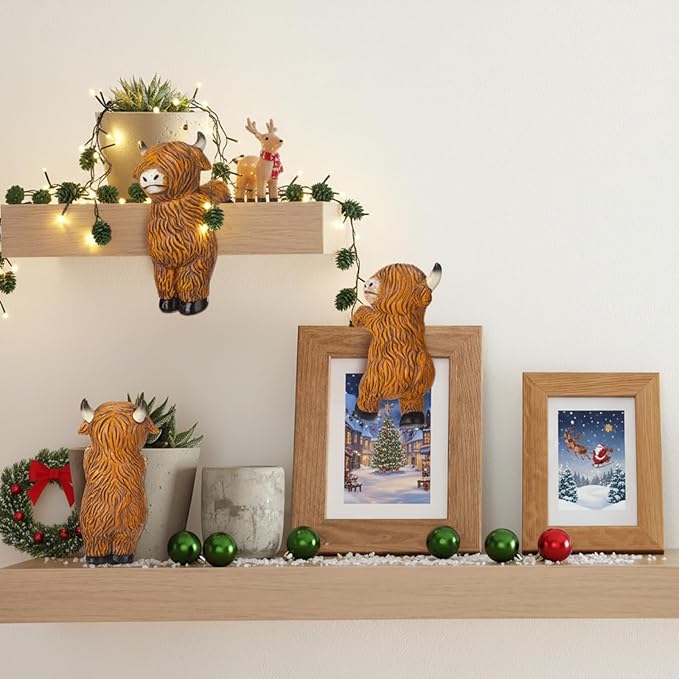 Set of 3 Flower Hugger Plant Decoration for Pot Highland Cow Resin Figurines Country Funny Animal Farmhouse Decorations for Planter Pots Hanging Farm Ornament Indoor Outdoor for Planter Lover
