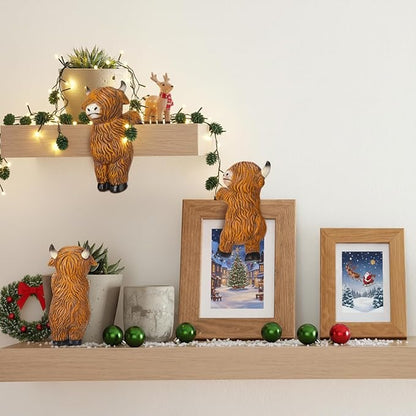 Set of 3 Flower Hugger Plant Decoration for Pot Highland Cow Resin Figurines Country Funny Animal Farmhouse Decorations for Planter Pots Hanging Farm Ornament Indoor Outdoor for Planter Lover