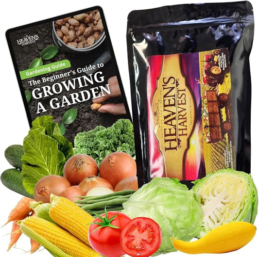 Heaven's Harvest Survival Seed Bank Kit (+Free Bonus eBook!) — 5 Year Supply of Non-GMO Heirloom Vegetable Seeds for Planting a 1+ Acre Garden Outdoors. Resealable Mylar Bags for 100% Secure Storage.