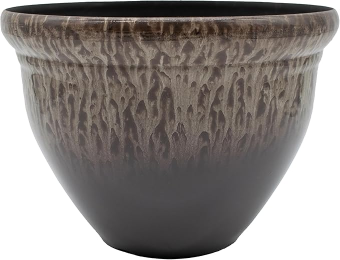 The HC Companies Pizzazz Decorative Round Flower Pots w/Ceramic Look - UV-Resistant Decorative Pot for Outdoor & Indoor Plant Pots - Modern Planter for Flower, Herbs (9” Foggy Gray, Pack of 1)