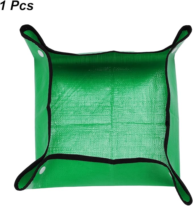 HARFINGTON Repotting Mat 13" x 13" PE Cloth Waterproof Plant Repotting Mat Foldable Portable Gardening Potting Tray with Plastic Buckle for Indoor Plant Change Soil Watering, Green