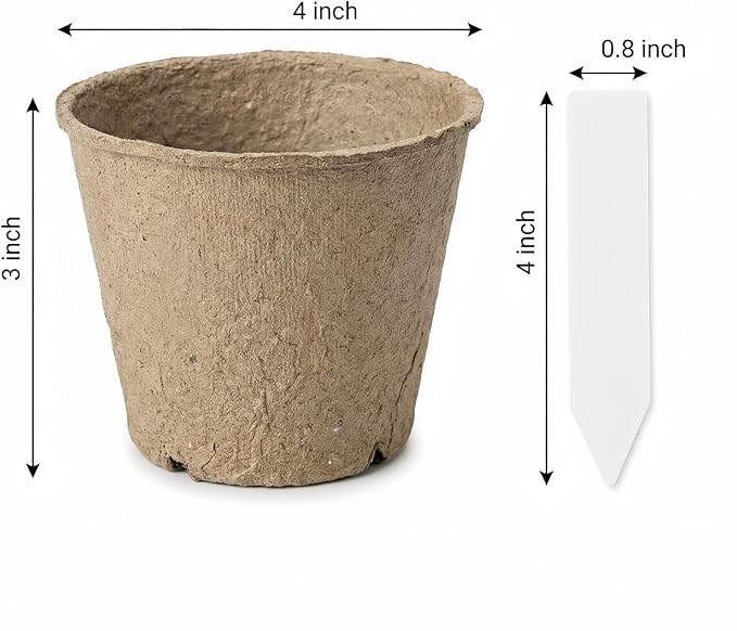 60 Packs 4 Inch Peat Pots with 60 Pcs Plant Labels, Biodegradable Seedling Pots with Drainage Holes, Nursery Pots Breathable Plant Containers, Seed Starter Kit for Vegetables, Flowers