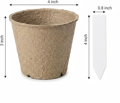 60 Packs 4 Inch Peat Pots with 60 Pcs Plant Labels, Biodegradable Seedling Pots with Drainage Holes, Nursery Pots Breathable Plant Containers, Seed Starter Kit for Vegetables, Flowers