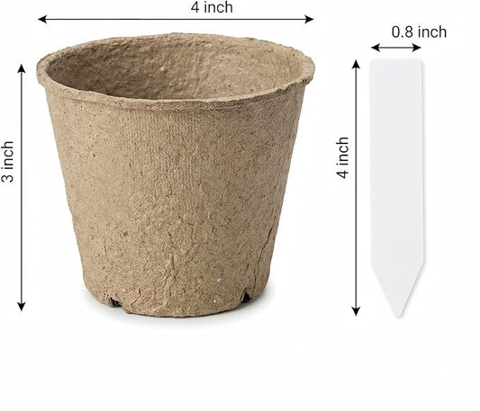 60 Packs 4 Inch Peat Pots with 60 Pcs Plant Labels, Biodegradable Seedling Pots with Drainage Holes, Nursery Pots Breathable Plant Containers, Seed Starter Kit for Vegetables, Flowers