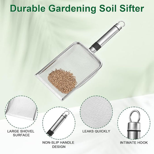 2-Pack Gardening Soil Sifter, 1/6 mm Mesh Stainless Steel Sand Soil Compost Sieve with Stainless Steel Handle for Sand/Dirt/Rock Compost [Silver Tone]