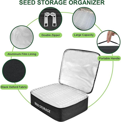 26 Slots Seed Storage Organizer Box with 10 Seed Envelopes, Oxford Cloth Seeds Storage Container with Insulated Bag, Garden Seed Packet Organizer with Label Stickers for Vegetable Flower Plants