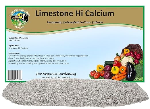 Hi Calcium Limestone 20 Pounds for Strong Root Growth, Nutrient Absorption, Plant Resilience, Enhances Soil Structure, Healthier Vibrant Plants by Lancaster Agriculture Products