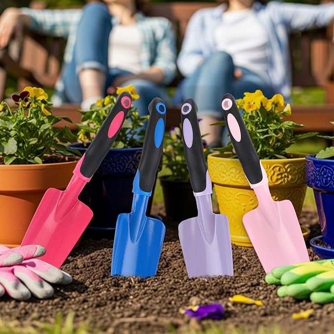 12 Pcs Garden Shovel Aluminum Alloy Heavy Duty Trowel Small Digging Shovels Metal Hand Trowel Spade with Soft Handle for Garden Lawn Yard Planting Tool (Wide Shovel,Fuchsia,Purple,Blue,Pink)