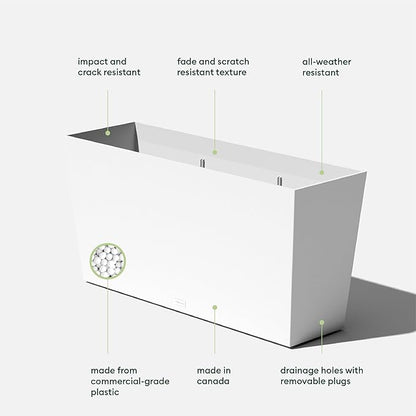 Veradek Midori Long Trough Planter (White, 39 inch - 2 Pack with 2 Saucer Trays)