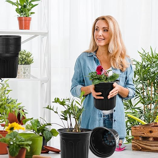 100 Pcs 1 Gallon Flexible Nursery Pots for Plants,Soft Plastic Seed Starting Pots with Hole,Flower Plant Container for Seedling,Cuttings,Potting,Transplanting,Black