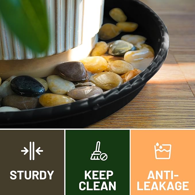 MUDEELA 6 Pack of 15 Inches Plant Saucers for Indoor, Durable Plastic Round Plant Tray Plant Dish Pant Plate to Catch Water for Flower and Plant Pot, Thicker, Stronger, Deeper, Black