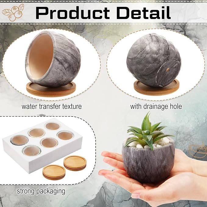 Marbling Ceramic Flower Pot 3.35 Inch Succulent Small Plant Cactus Herbs Planter Ceramic Pot with Drainage Hole Matte Round Container(12 Pcs,Simple Style)