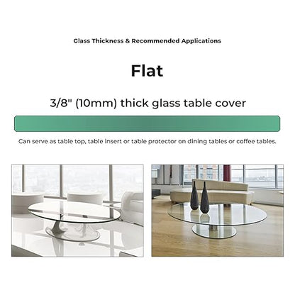 Custom Cut Round Glass Table Top 3/8" Thick - Clear Tempered Glass Cut to Size - Replacement for Table Tops with Flat Edge