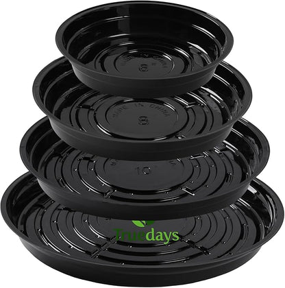 TRUEDAYS 20 Pack Black Plant Saucers – 4 Sizes (6"/8"/10"/12") Plastic Flower Pot Trays for Indoor & Outdoor Plants, Drip Trays to Protect Floors & Surfaces