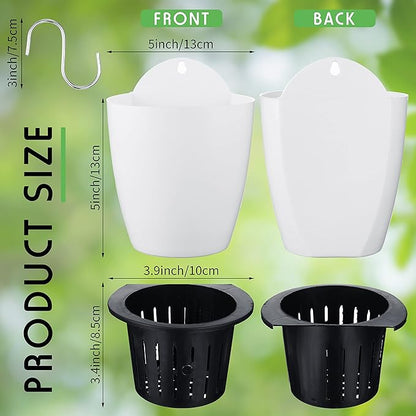 Yungyan 10 Sets 5" Self Watering Hanging Planter White Lazy Flower Pots Plastic Wall Propagation Window Wall Mount Planter with Hooks and Absorbent Cotton Ropes for Indoor Succulent Plants