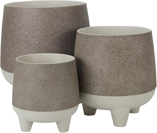 The HC Companies 6 Inch, 8 Inch and 10 Inch Orion Self Watering Planter - Lightweight Indoor Plastic Plant Pot for Herbs and Flowers, Greige (3 Pack)