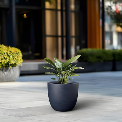 Kante Round Concrete Planter, Large Outdoor Indoor Garden Pots with Drainage Hole, 14-Inch Diameter Flower Pots for Patio, Garden and Home, Charcoal