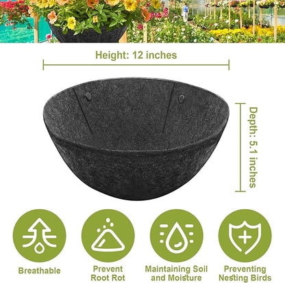 Riare 2 Pack 12 Inch Round Fabric Planter Basket Liner- Hanging Basket Liners Replacement Coco Fiber Liner Alternative for Hanging Basket Flowers (Prevent Birds from Nesting)