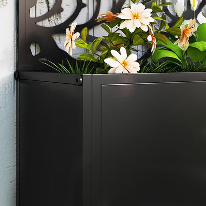 Outsunny Metal Raised Garden Bed with Trellis for Climbing Plants, Freestanding or Wall Mounted Flower Bed with Privacy Panel, Leaves Cut-Outs Outdoor Planter Box for Garden, Patio, Balcony
