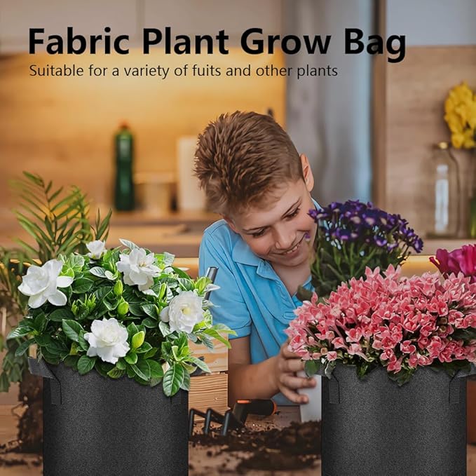 50 Pack Grow Bags, Black Heavy Duty Fabric Pots Nonwoven Potato Grow Bags with Sturdy Handles & Reinforced Stitching, Breathable Vegetable Flower Plant Growing Containers Bags (5 Gallon)