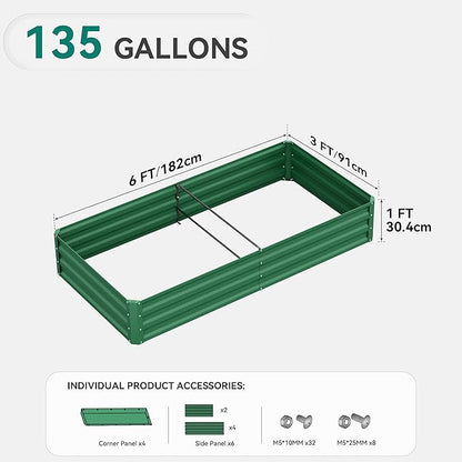 YITAHOME 72x36x12 in 2pcs Galvanized Raised Garden Bed Kit, Large Metal Planter Box with Gloves & Support Rod, Outdoor Flower Bed for Plants Vegetables, Black