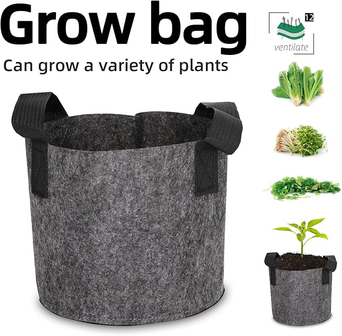 Grow Bags,Growing Pot Bags Garden Grow Bag Indoor Outdoor Fabric Aeration Plant Pot Container Flower Vegetable Pouch (Dark Gray,12Gallon)