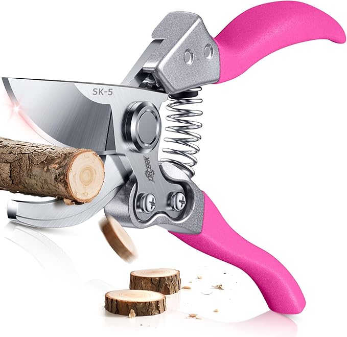 DECERK 8.5" Professional Bypass Pruning Shears – Heavy Duty Garden Scissors & Clippers for Branch Trimming, Ultra Sharp SK5 Blade, Ergonomic Handle, Perfect Gardening Gift for Women, 2025 Pink Tools