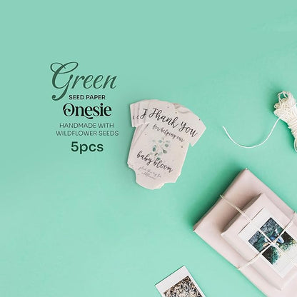 Onesie Seed Paper – 5 Green Shower Favors for Guests with Wildflower Seeds, Writable & Plantable, Shower Favor Gifts for Guest