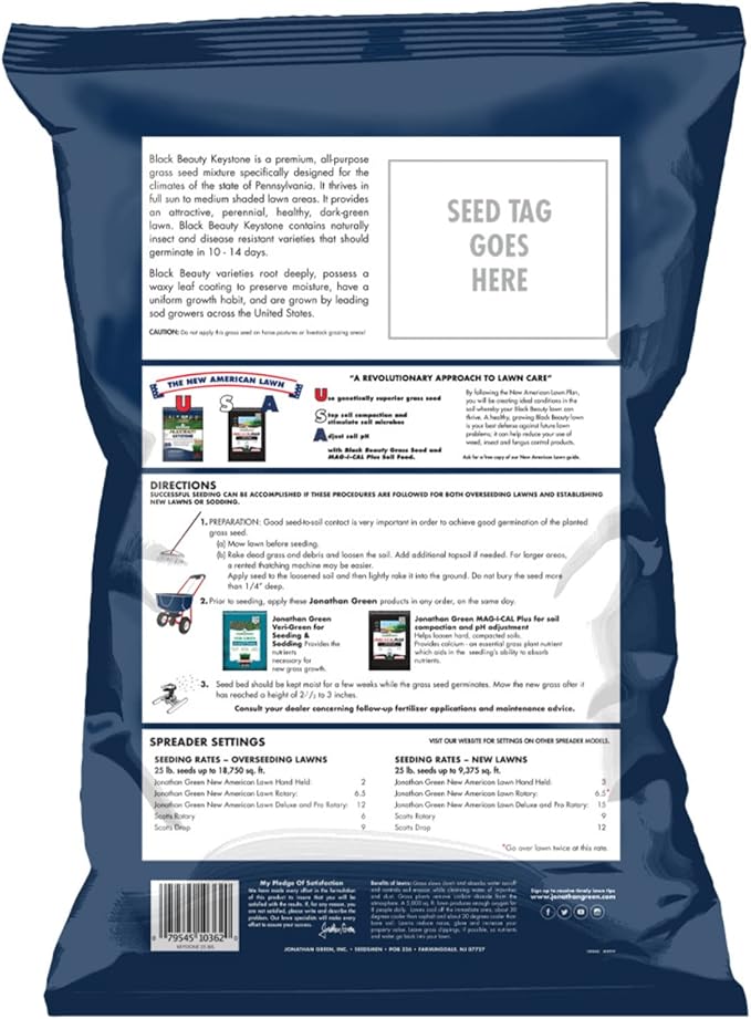 Jonathan Green (10362) Black Beauty Keystone PA Grass Seed (Made for Pennsylvania) - Cool Season Lawn Seed (25 lb)