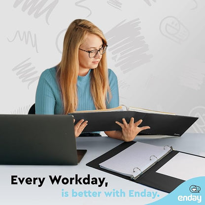 3 Ring Binder 1.5 Inch Black, 1 ½ inch Binder Clear View Cover with 2 Inside Pockets, Colored School Supplies Office and Home – by Enday