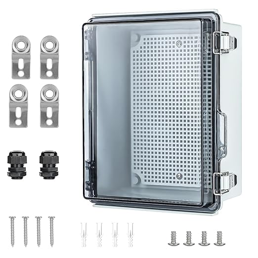 Large Waterproof Electrical Junction Box, IP67 Waterproof Clear ABS Plastic Enclosure Boxes for Outdoor Network Enclosure with Hinged Cover, Mounting Plate, Wall Brackets(13.8"x9.8"x5.9" Clear)