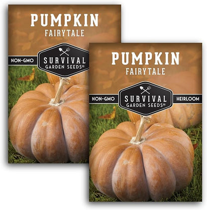 Fairytale Pumpkin Seeds for Planting | Musquée de Provence Heirloom Cucurbita Moschata - Sweet Flavor Pumpkins for Storage, Pies, Soups, Fall Décor - Survival Garden Seeds (2 Packs)