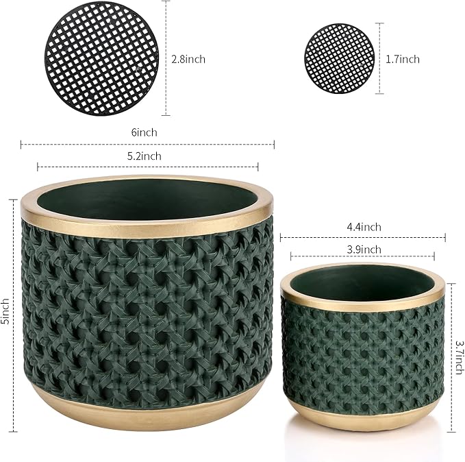 6&4.4 Inch Cement Planter Decorative Pots with Drainage Hole for All House Plants, Succulents, Flowers, and Cactus (Gold Green)