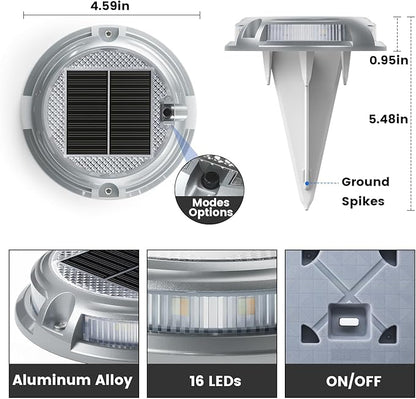 SIEDiNLAR Solar Driveway Lights Outdoor 16 LEDs 9 Modes, Dock Markers Deck Lights Waterproof Warning for Driveway Walkway Pathway Step Ground Yard Garden, RGB (4 Pack)