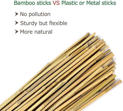 Bamboo Stakes 4ft Natural Plant Stakes for Tomatoes, Beans, Climbing Plants Support - 25 Pack Bamboo Sticks for Plants