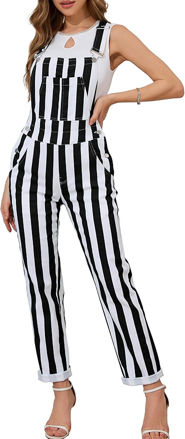 Bindefon Overalls for Women Fashion Jumpsuits Striped Pants Printed Bibs Coveralls White Elephant Gifts