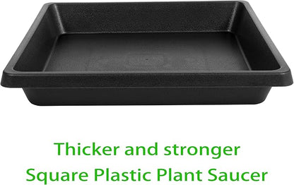 Square Plant Saucer 14 Inch 4 Pack, 6 8 10 12 13 16 18 20 Durable Plastic Plant Trays for Pots-Indoor Outdoor, Durable and Thicker Large Plant Drip Trays, Flower Planter Saucers for Potted Plants
