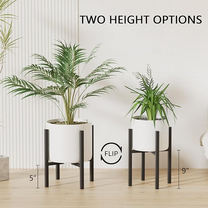 2-Pack Adjustable Metal Plant Stand Indoor Outdoor - Fits 8 to 12 Inches Pots - Mid Century Modern Planter Stand Black Flower Pot Holder Home Decor for Gardening Gifts