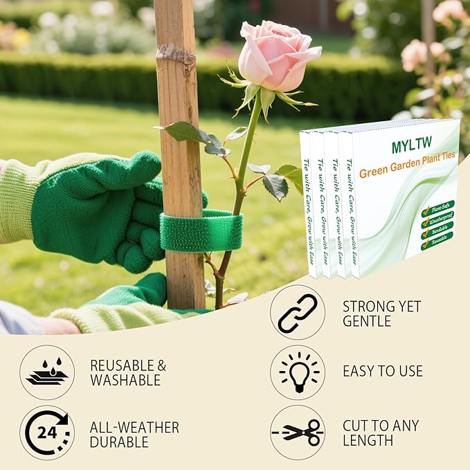 4 Rolls Plant Ties, Adjustable Garden Tape for Plant Twist Ties, Reusable Thicker Support for Growing Green Tape, Strong Grip, Tomato Vines Indoor Outdoor, 50 Ft X 0.47 Inch